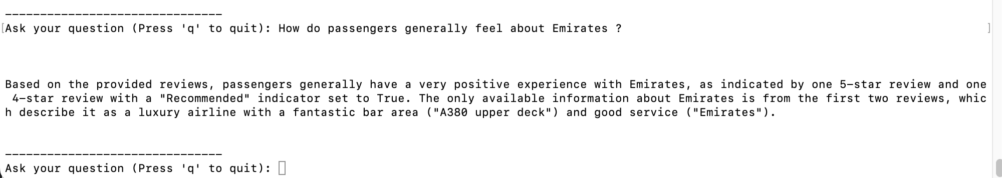 Valid answer based on retrieved reviews